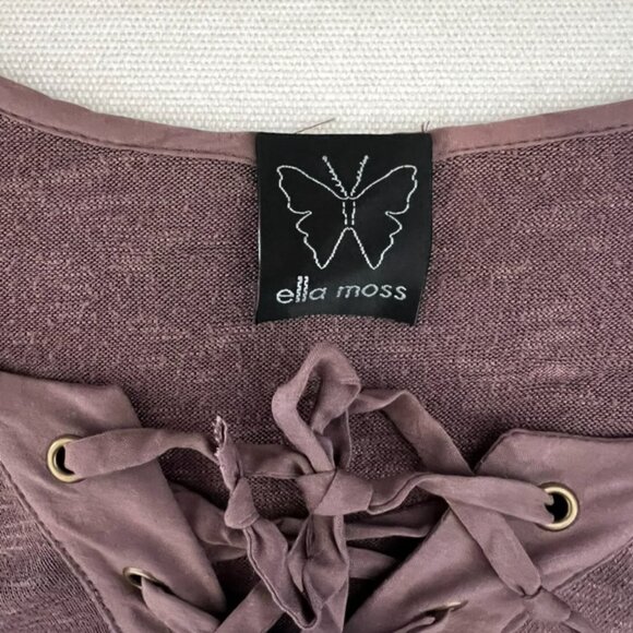 NWOT Ella Moss Plum Fringe Poncho Top OS Boho Festival Lace Up Oversized Western - Picture 7 of 9